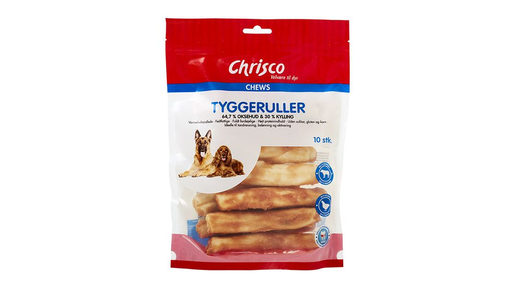 Chrisco samarbejder med anden berørt aktør i forbindelse med grundige tests af Chrisco Tyggeruller med kylling, 10 stk.