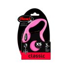 Pink New Classic Flexi i størrelse XS, 3 m, til små hunde, katte og andre kæledyr på maks 8 kg.