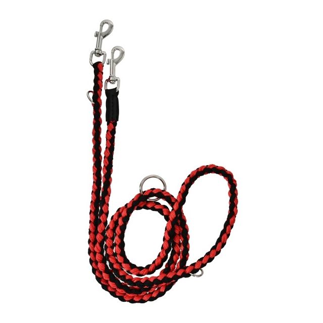 Chrisco hundeline i flettet reb, rød/sort, 220 cm