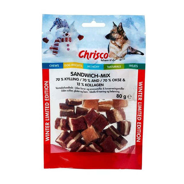 Chrisco Sandwich Mix med Kylling, And & Okse, 80 g - WINTER LIMITED EDITION