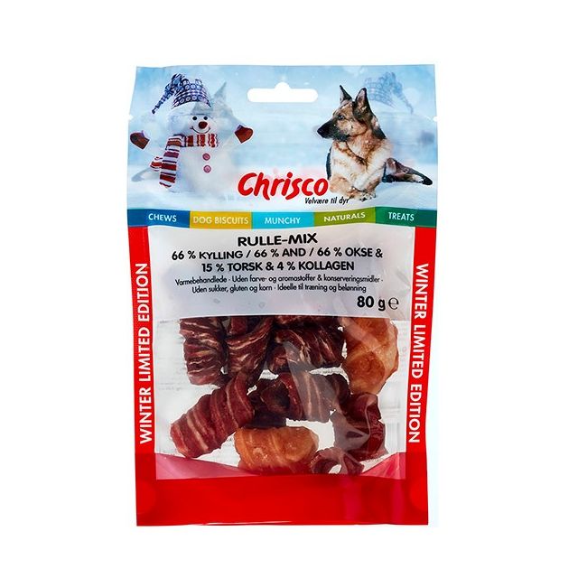 Chrisco Rulle Mix – Kylling, And & Okse, 80 g - WINTER LIMITED EDITION