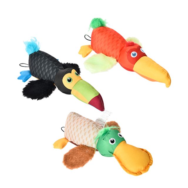 Chrisco Plysfugl med pivelyd og raslelyd, 30-32 cm